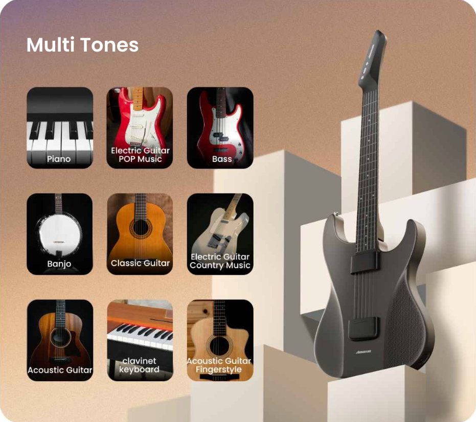 Electric guitar with multi-tone selection icons on a beige background